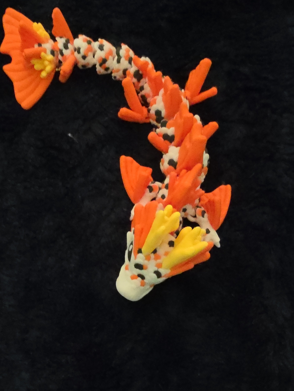 Handcrafted Koi Fish Dragon Sculpture - Orange, White, Yellow, Black 3d Printed